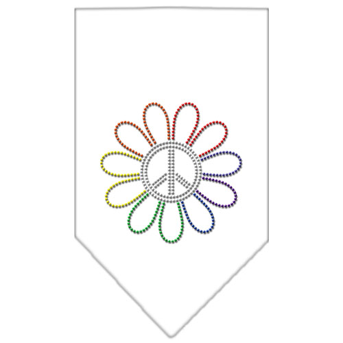 Rainbow Peace Flower Rhinestone Bandana White Large